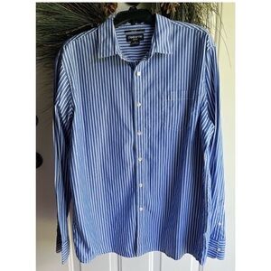 Men's Claiborne Slim Fit 2 ply Blue and White Pin striped Long Sleeve Button Up
